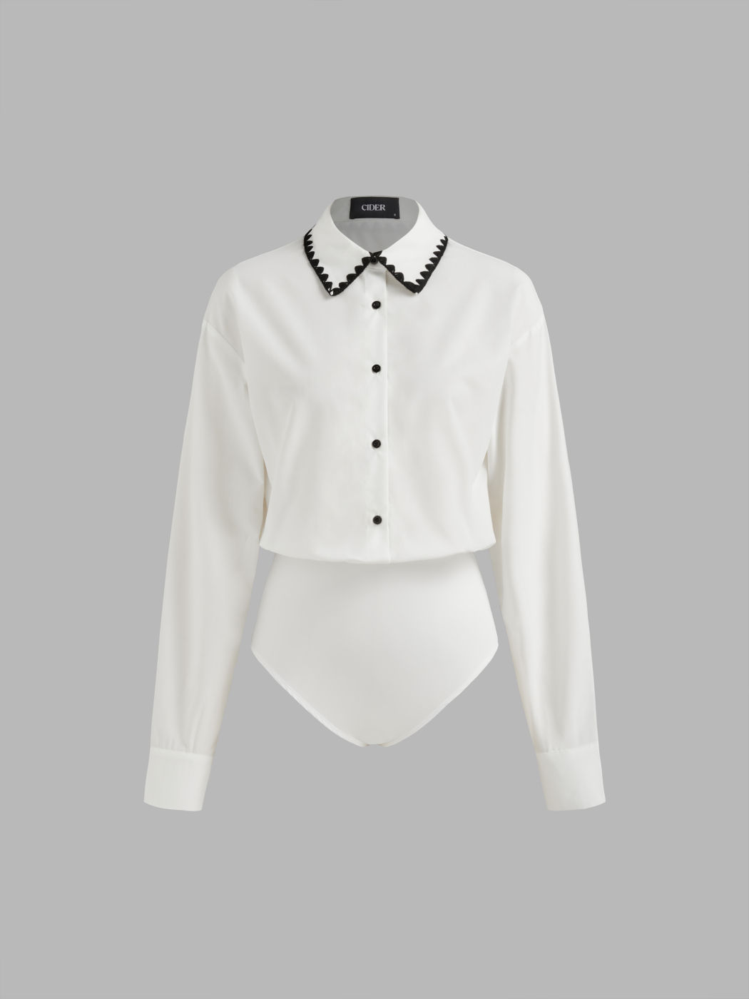 Polo Solid Contrasting Binding Long Sleeve Blouse Bodysuit