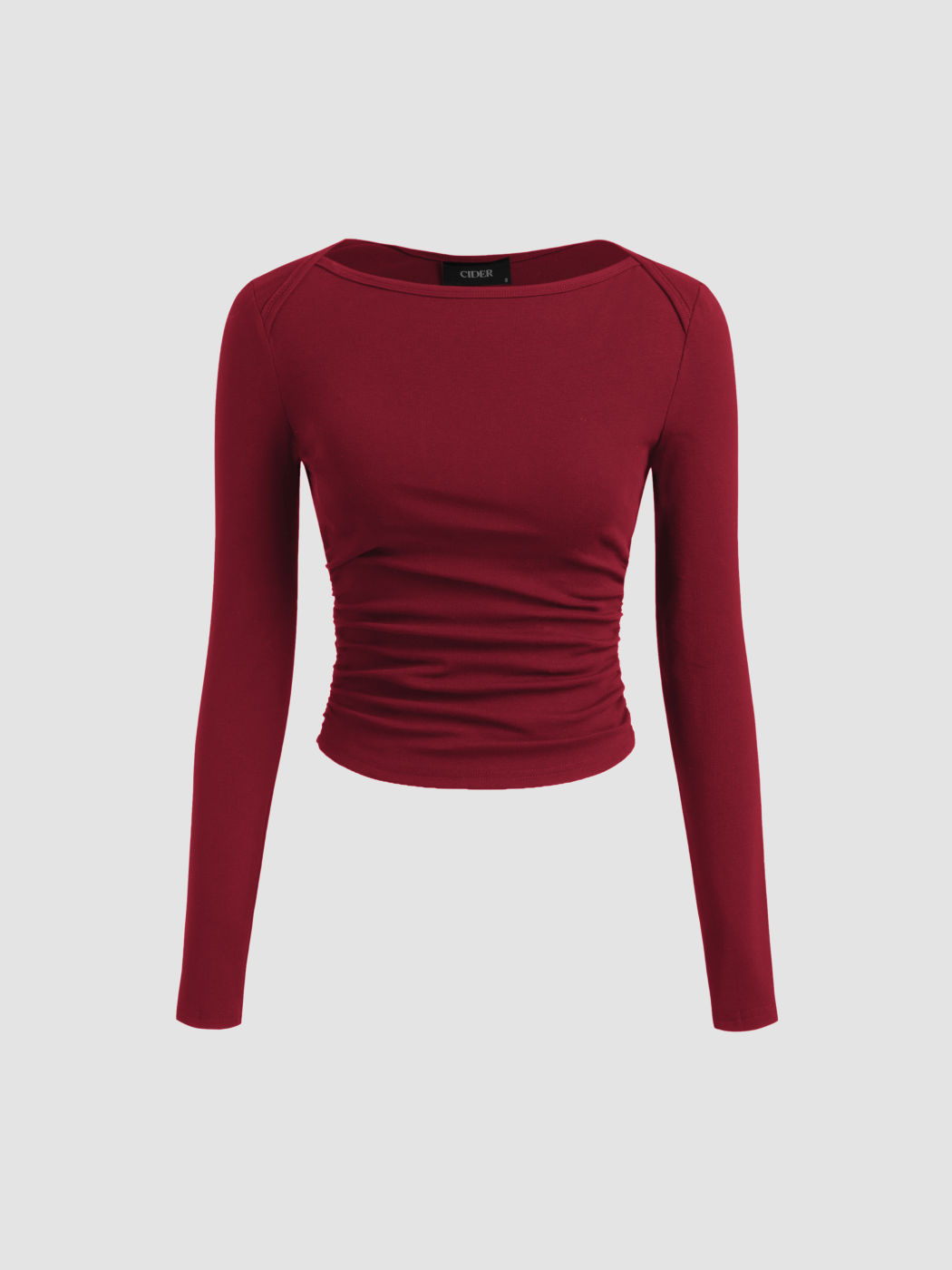 Baumwollmix Bootsausschnitt Solid Rüschen Langarmshirt