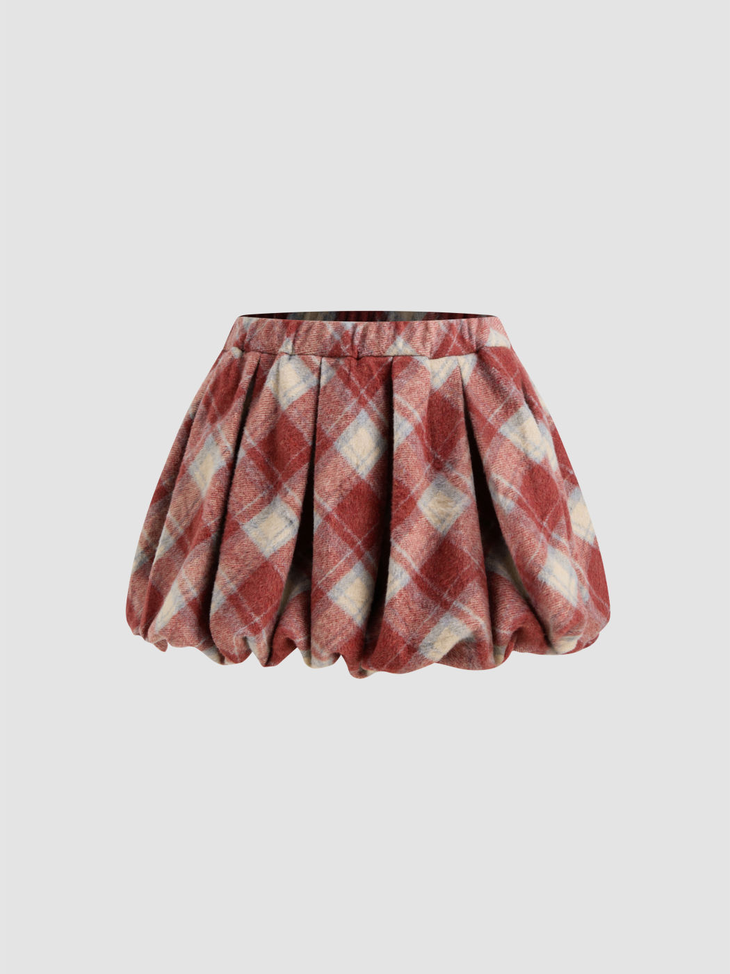 Wool-like Low Rise Gingham Bubble Hem Mini Skirt