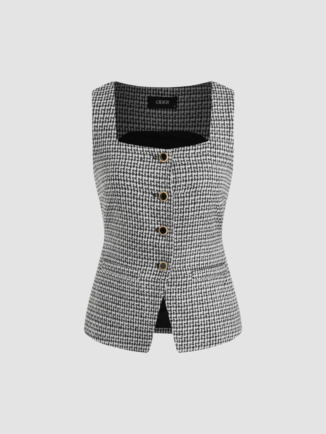 Tweed Square Neck Check Waistcoat