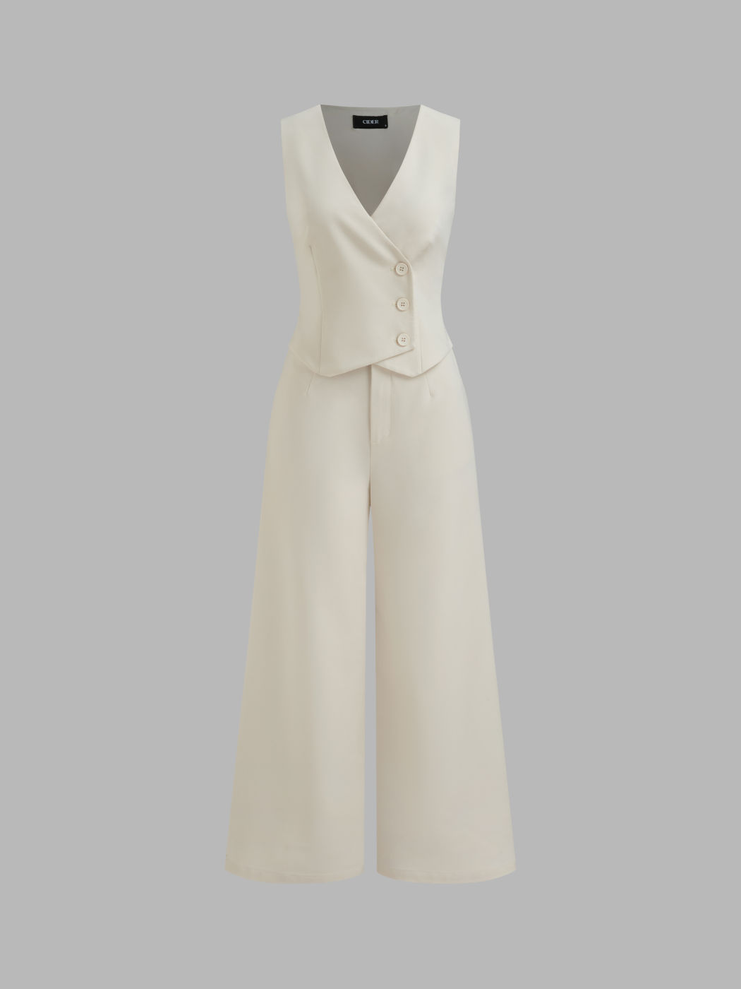 V-neck Solid Wrap Button Pocket Vest Jumpsuit