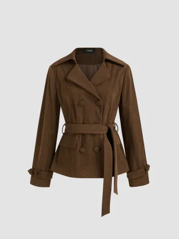 Corduroy Double Breasted Jacket With Belt