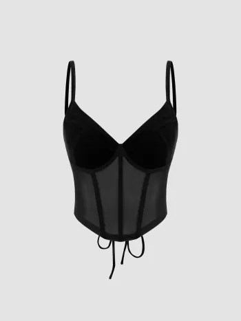 Top cami in velluto con scollo a V e allacciatura a corsetto