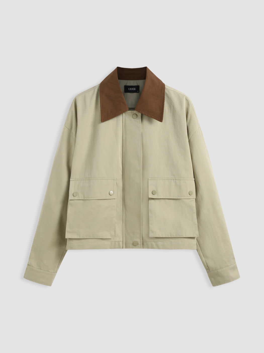 100% Cotton Collar Contrasting Binding Pocket Shacket