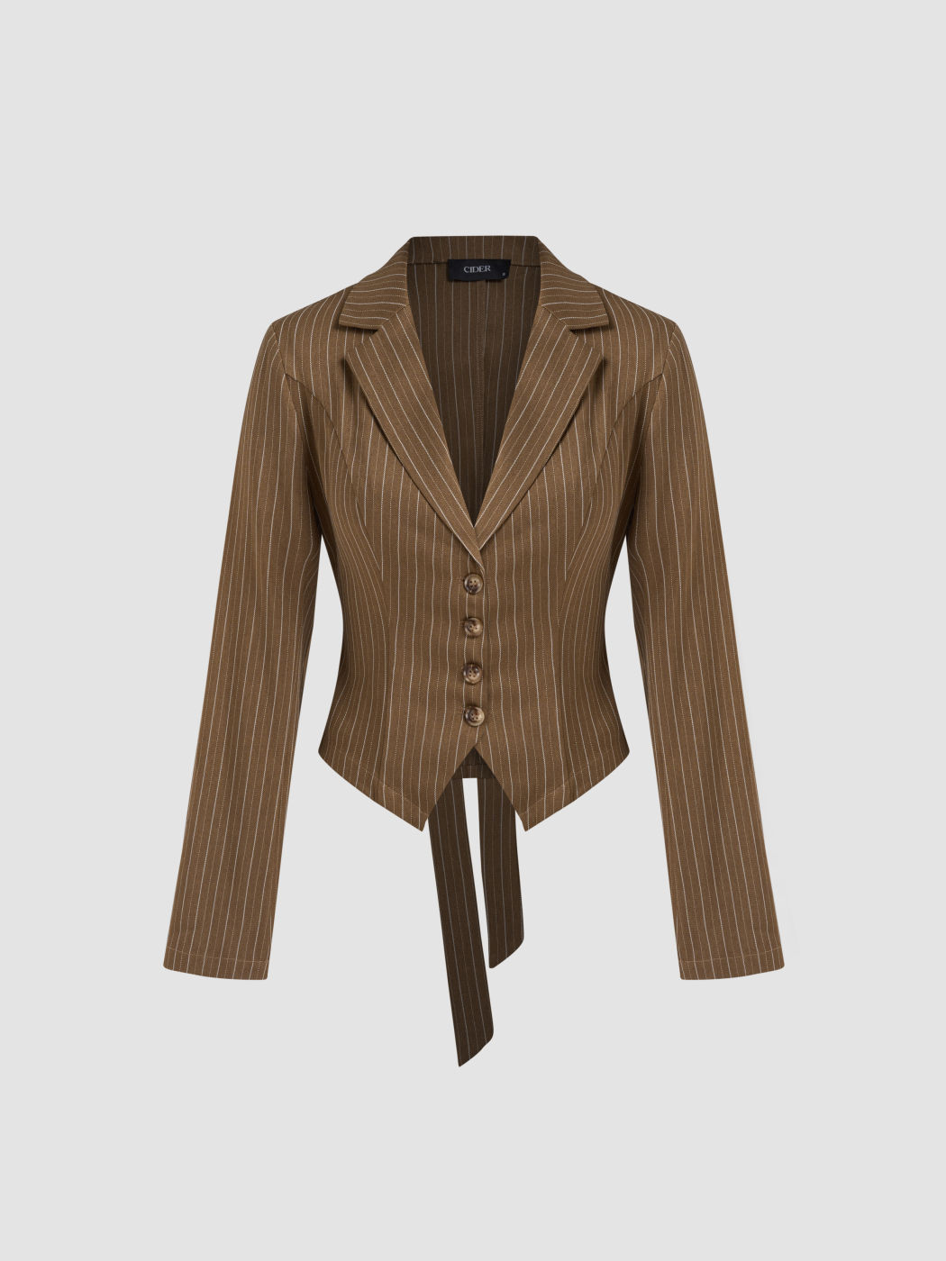 Collar Striped Button Knotted Long Sleeve Crop Shirt