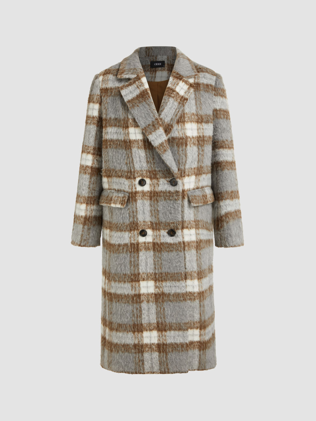 Wool-blend Collar Checks Button Pocket Long Coat
