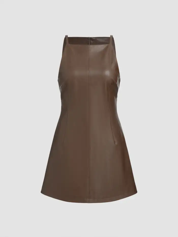 Faux Leather Faux Leather Square Neck Zipper Mini Dress For Music  Festival/Live House Holiday