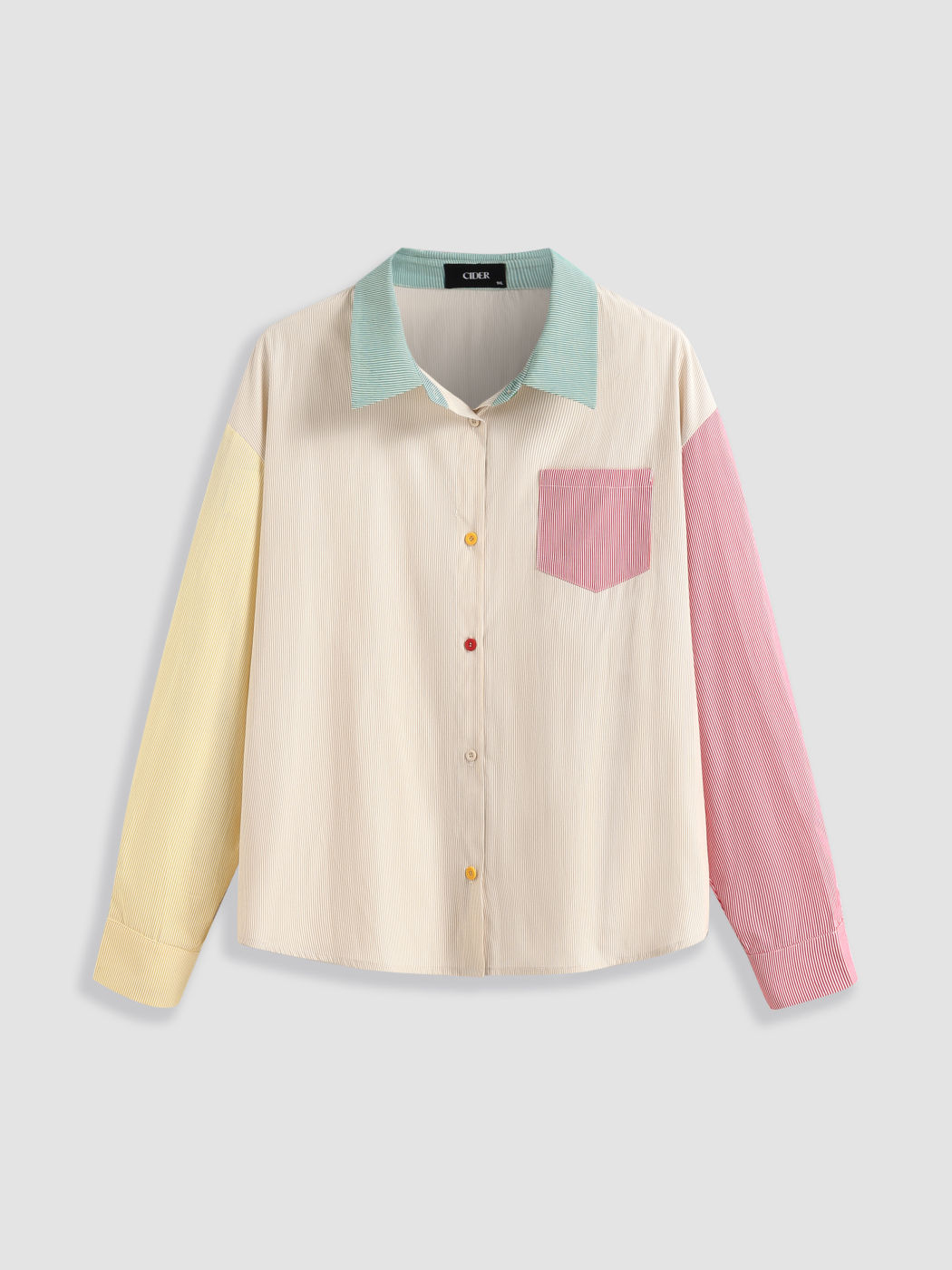 Kragen Gestreifte Colorblock Langarm Oversized Hemd Kurve & Plus