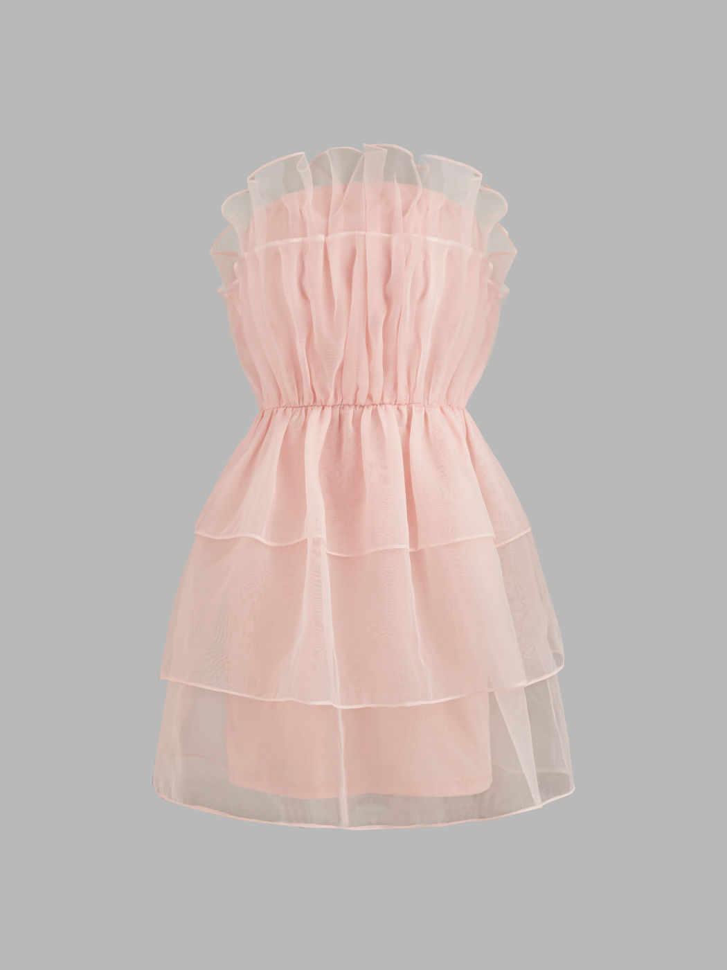 Tube Solid Shirred Tulle Layered Mini Dress