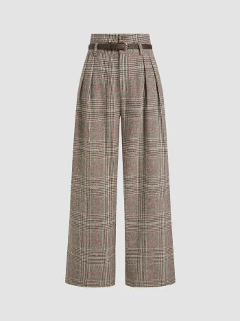 Gurtete Hochbund-Hundszahn-Trouser