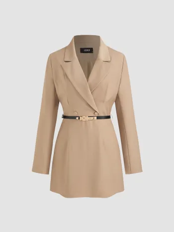 Kragen Einfarbig Blazer Minikleid Mit Gürtel