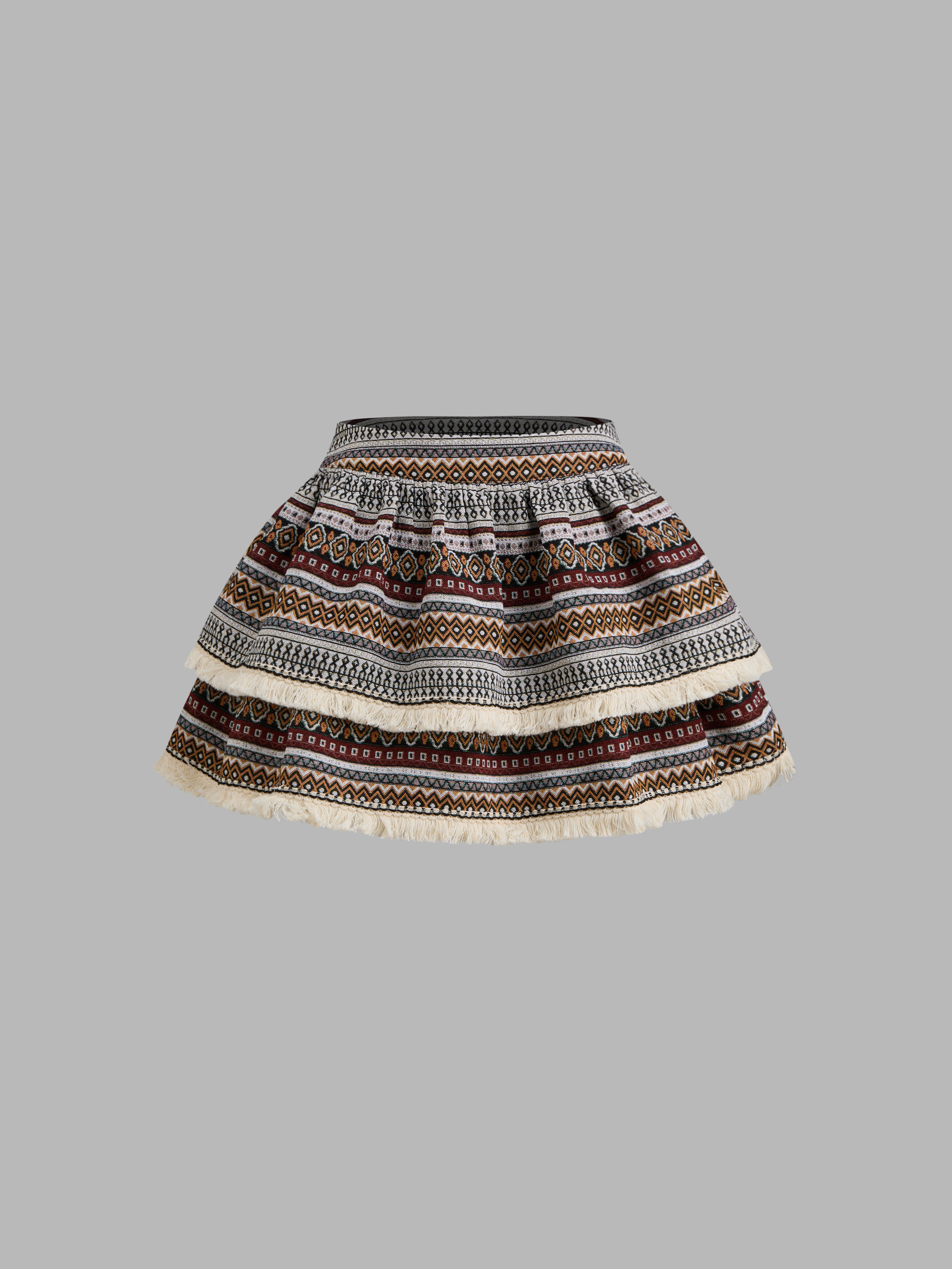 【PORTERNA】Diping jacquard short skirt Jacquard Jacquard Mid Rise Aztec Layered Fringe Mini Skirt