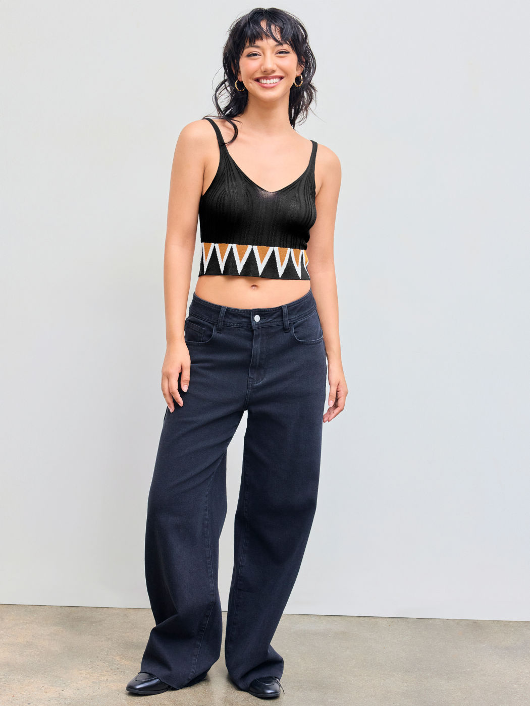  Boho Muster Strick Crop Tank Top
