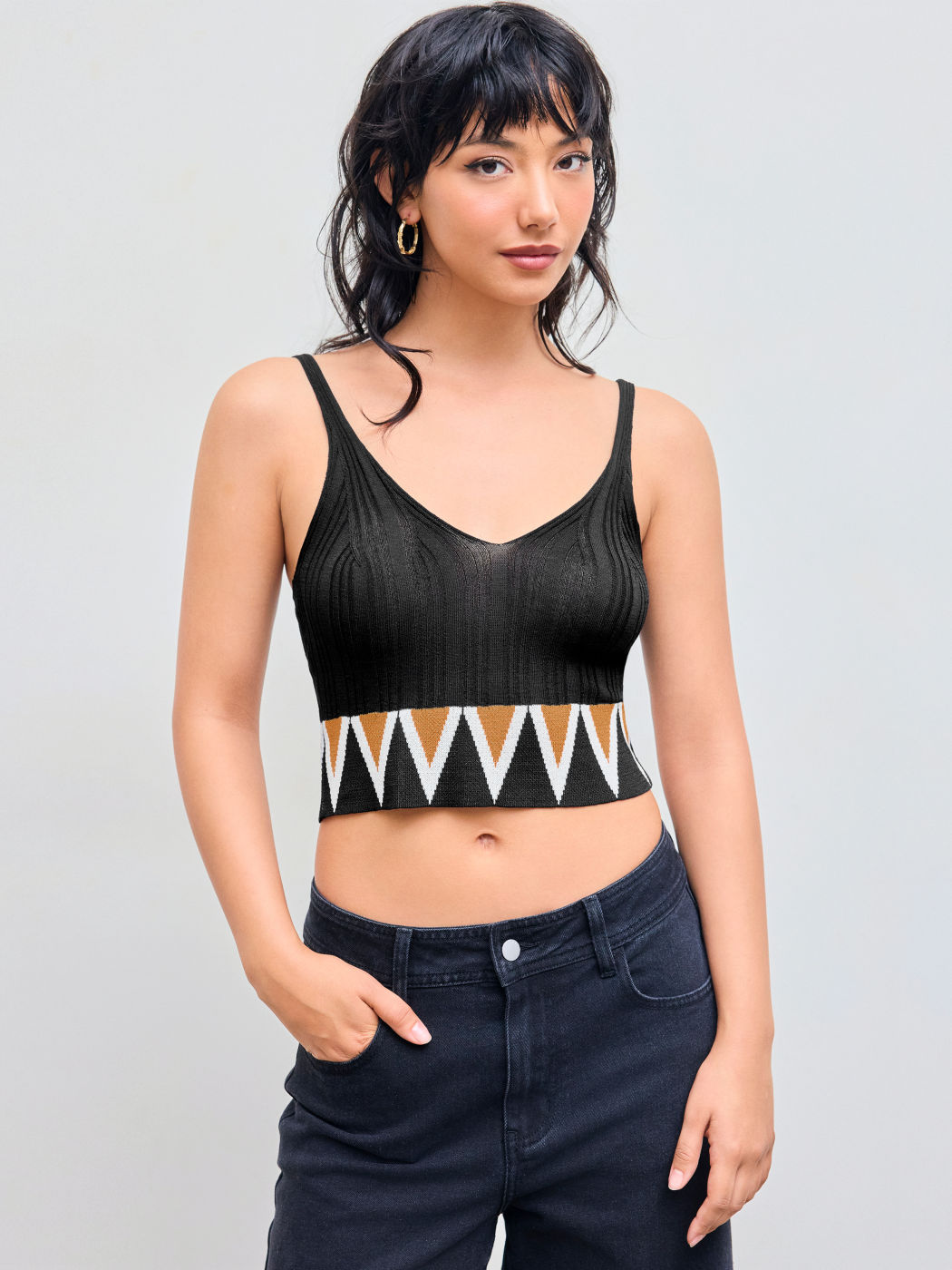  Boho Muster Strick Crop Tank Top