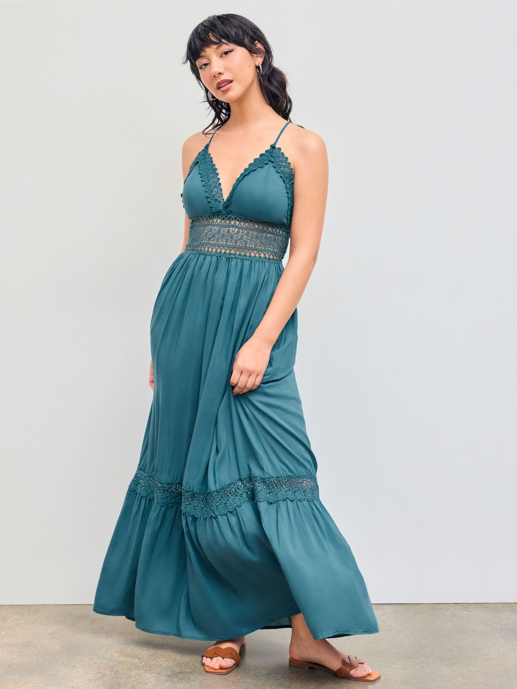 Solid Lace Trim Dress