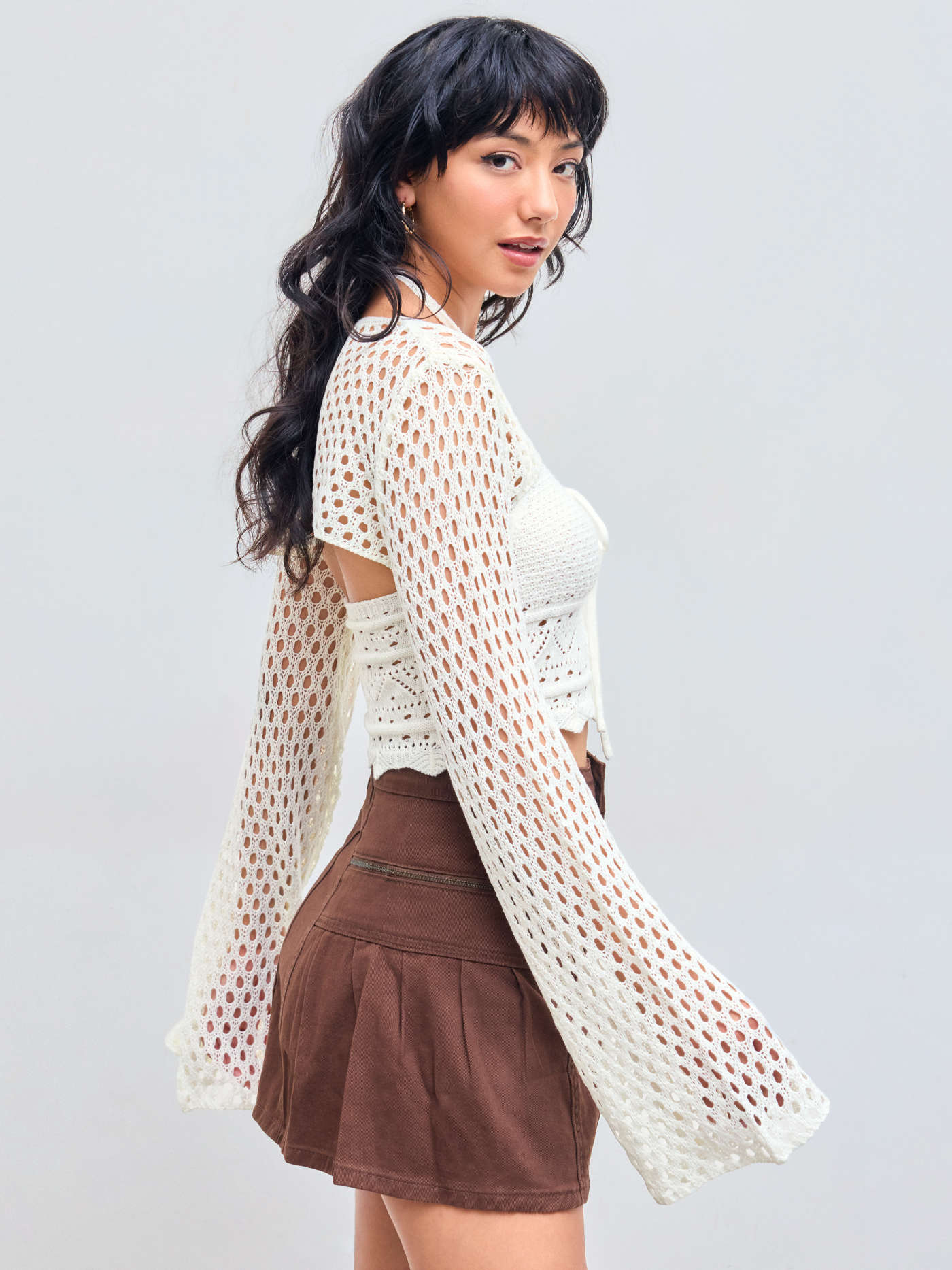Acubi Y2K Outfits Cowgirl Outfits Midnight Veil Ultra-Cropped Long Sleeve Shrug  For Music Festival/Live House