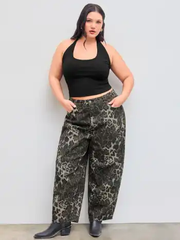 Cider Denim Mid Rise Leopardentaschen Barrel-leg Jeans Kurve & Plus