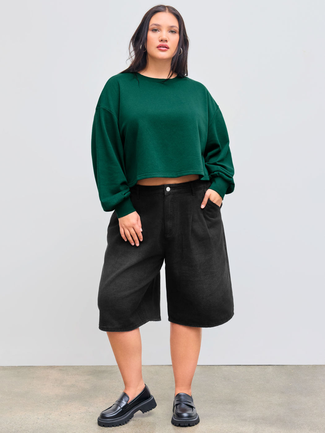 Cotton-blend Round Neckline Solid Long Sleeve Oversized Sweatshirt Curve & Plus