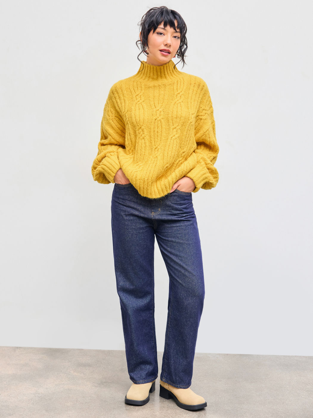 Wool-blend High Neck Solid Knitted Oversized Sweater