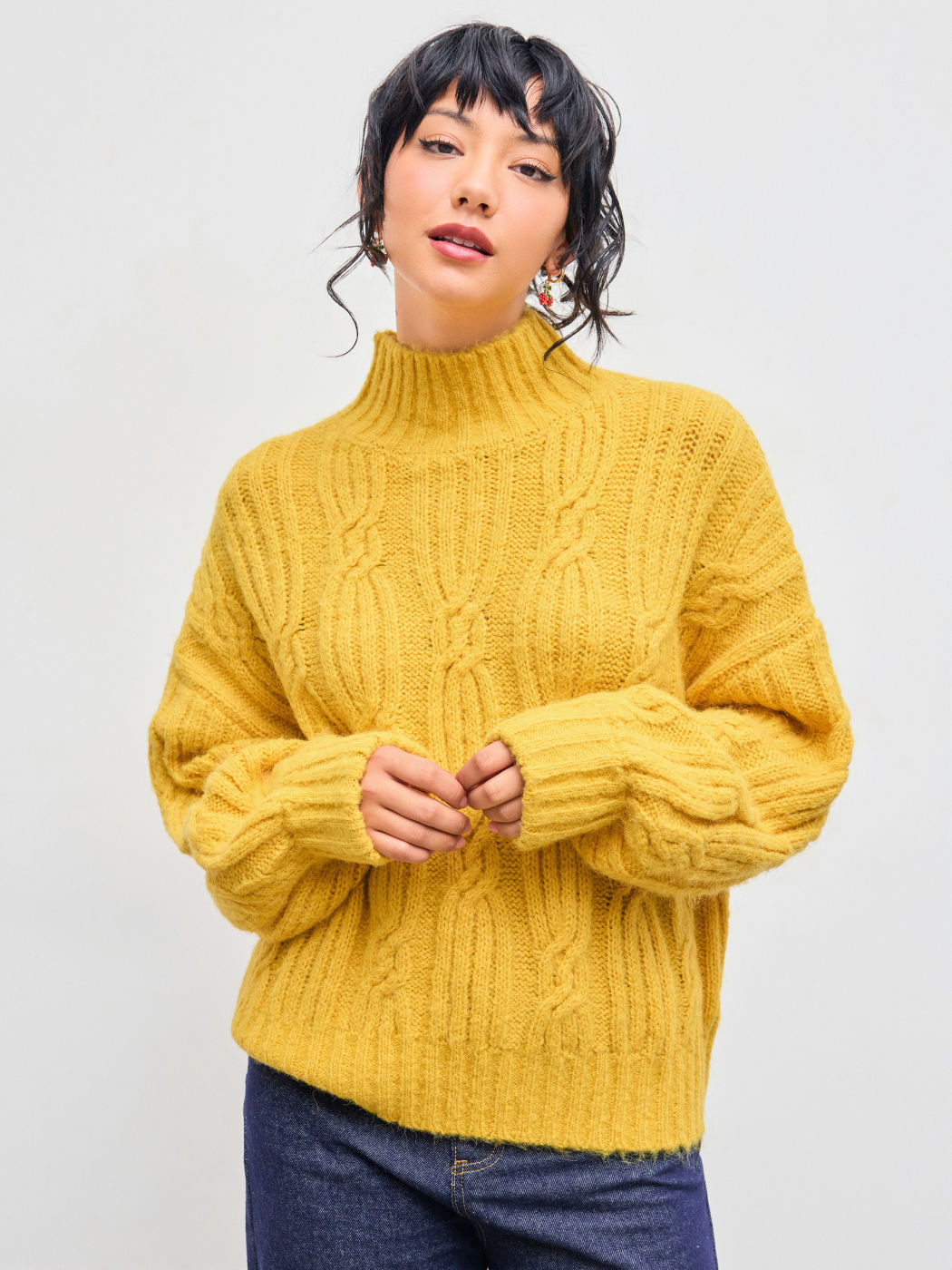 Wool-blend High Neck Solid Knitted Oversized Sweater