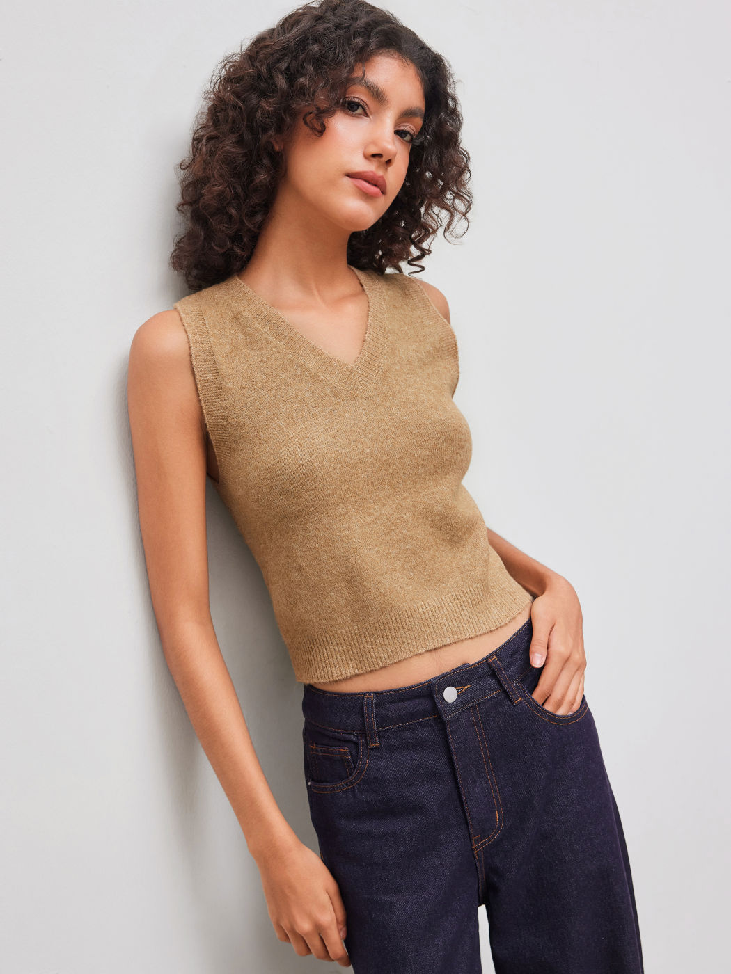 Gilet in maglia con scollo a V a tinta unita