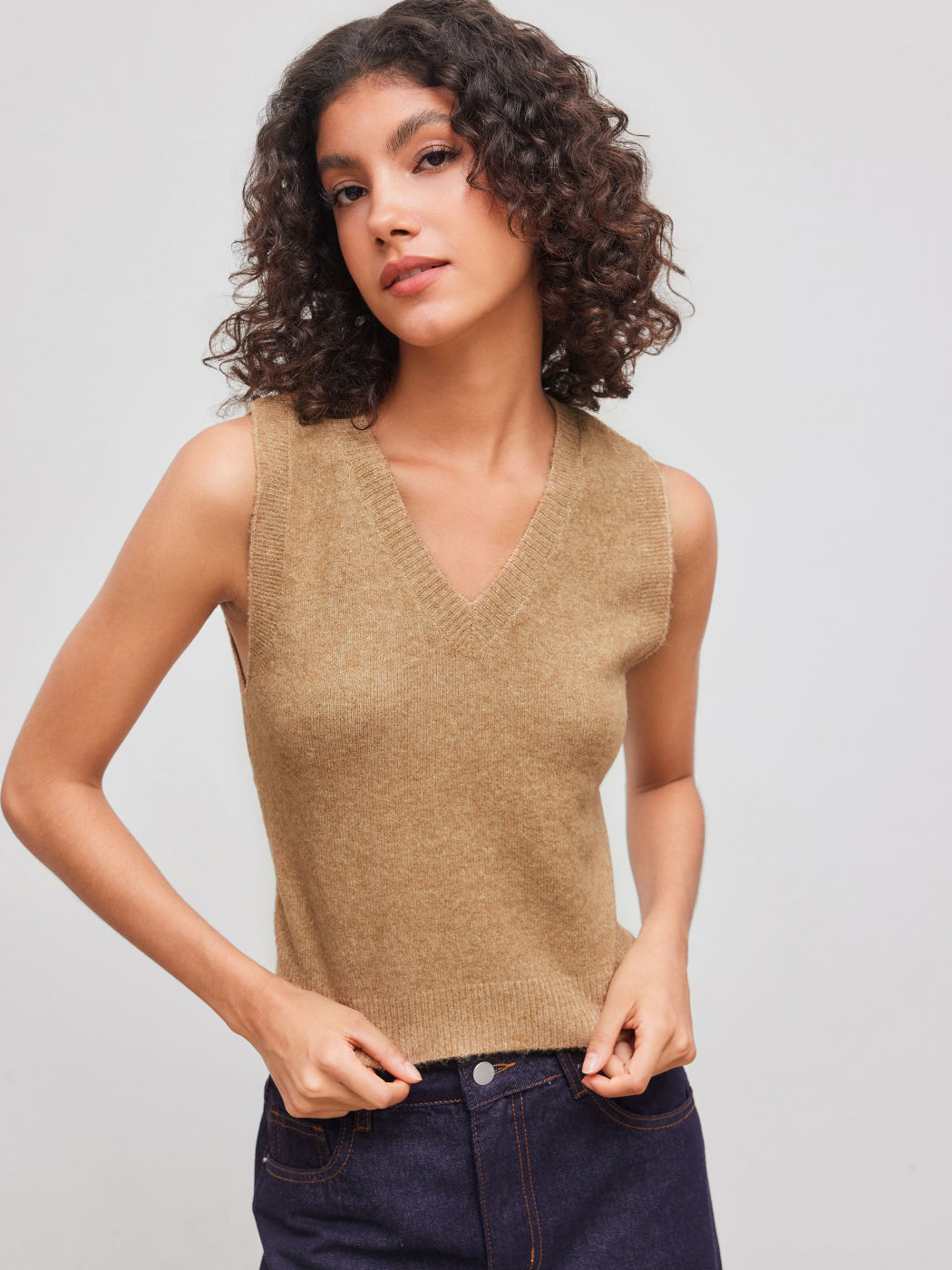 Gilet in maglia con scollo a V a tinta unita