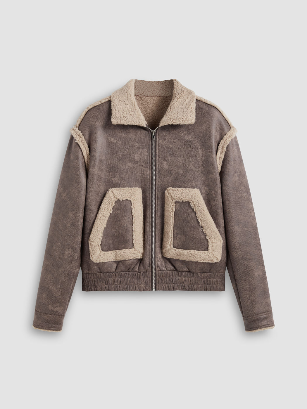 Faux Shearling Collar Solid Pocket Shearling Jacket