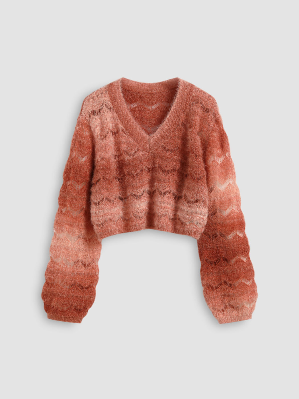 Knit V-neck Hollow Out Long Sleeve Crop Top