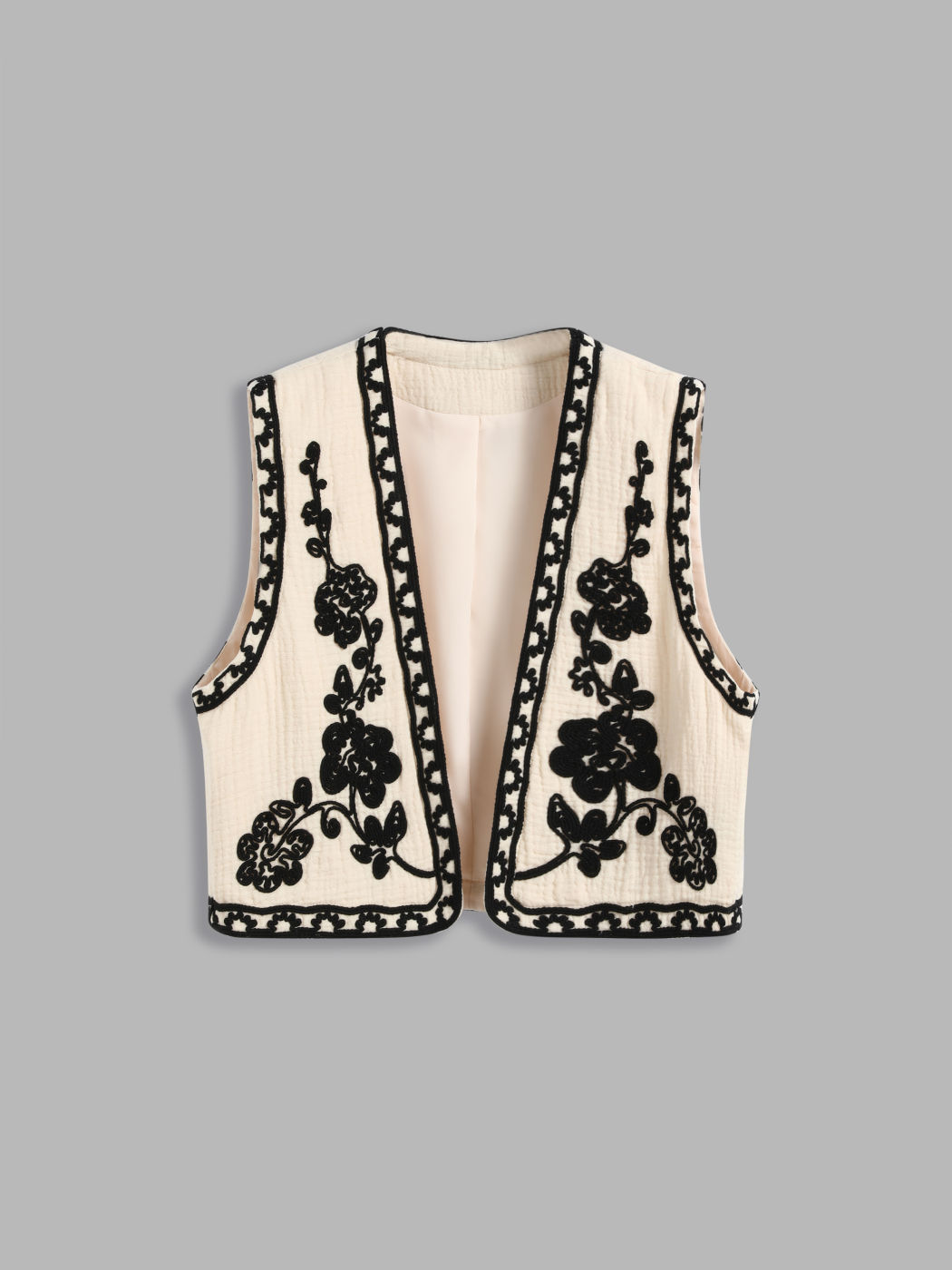 100% Cotton Cropped V-Neck Floral Vest