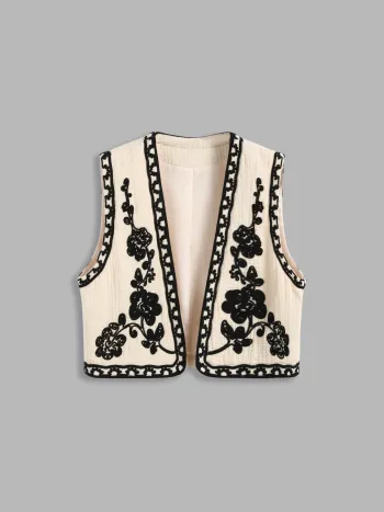 100% cotone Gilet floreale con scollo a V