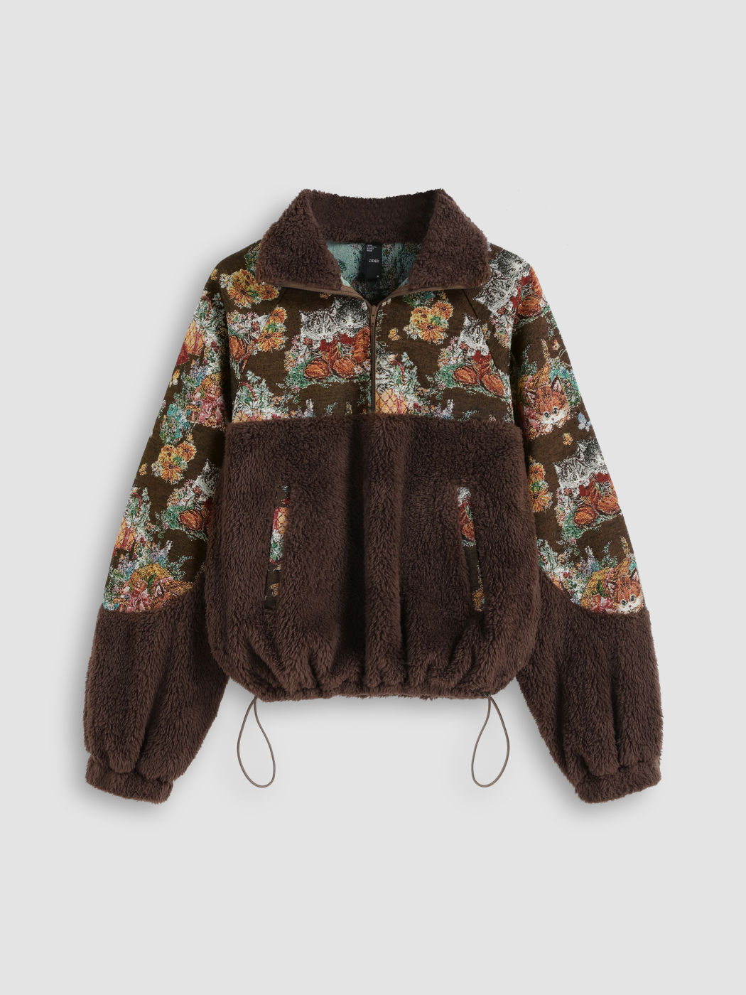 Fleece Collar Floral Cat Knotted Sweatshirt