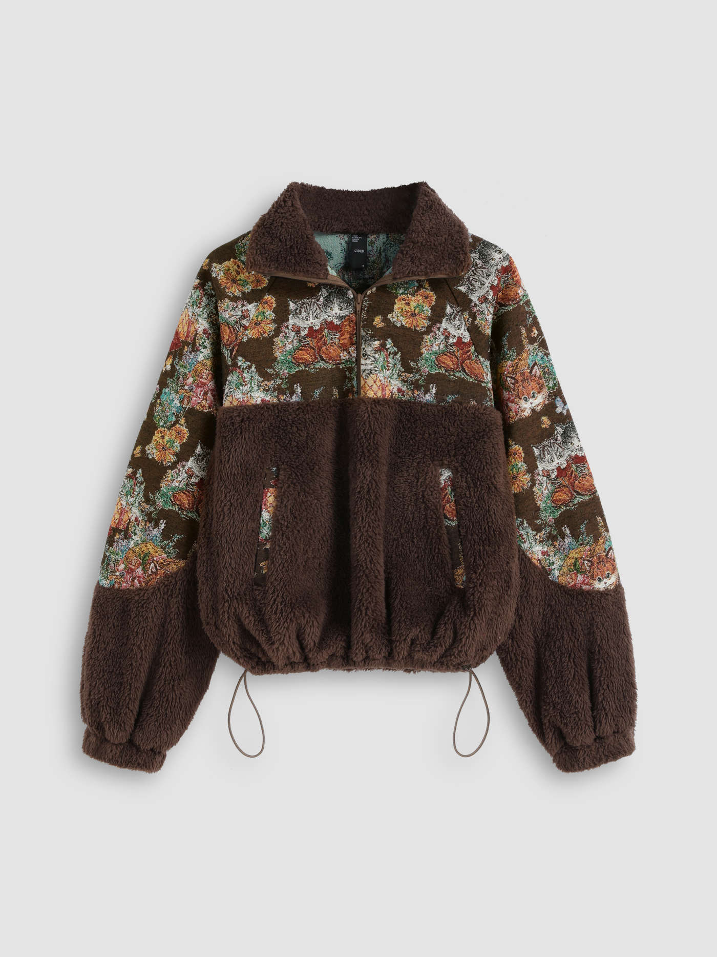 Countryside Core Fleece Fleece Collar Floral Cat Knotted Sweatshirt For School