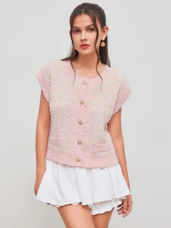 Gilet a maglia con scollo rotondo e bottoni solidi