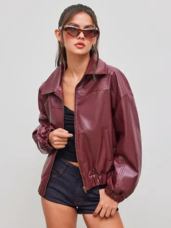 Bomber con colletto in ecopelle e tasche solide con cerniera