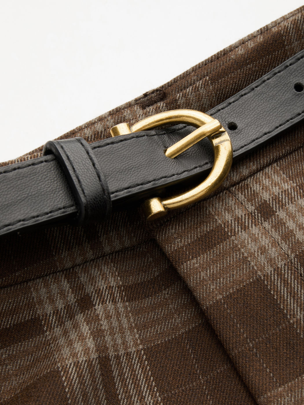 Mid Rise Karo Taschen Weite Hosen mit Gürtel