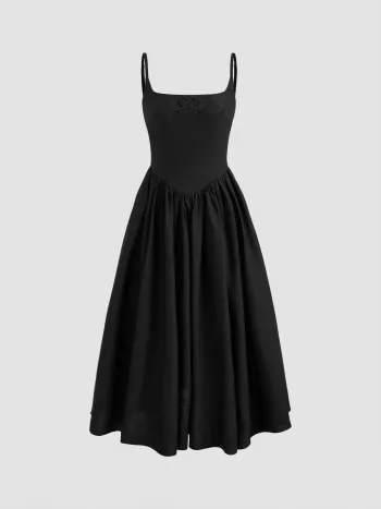 Cotton Linen Scoop Neckline Broderie Anglaise Ruffle Maxi Dress