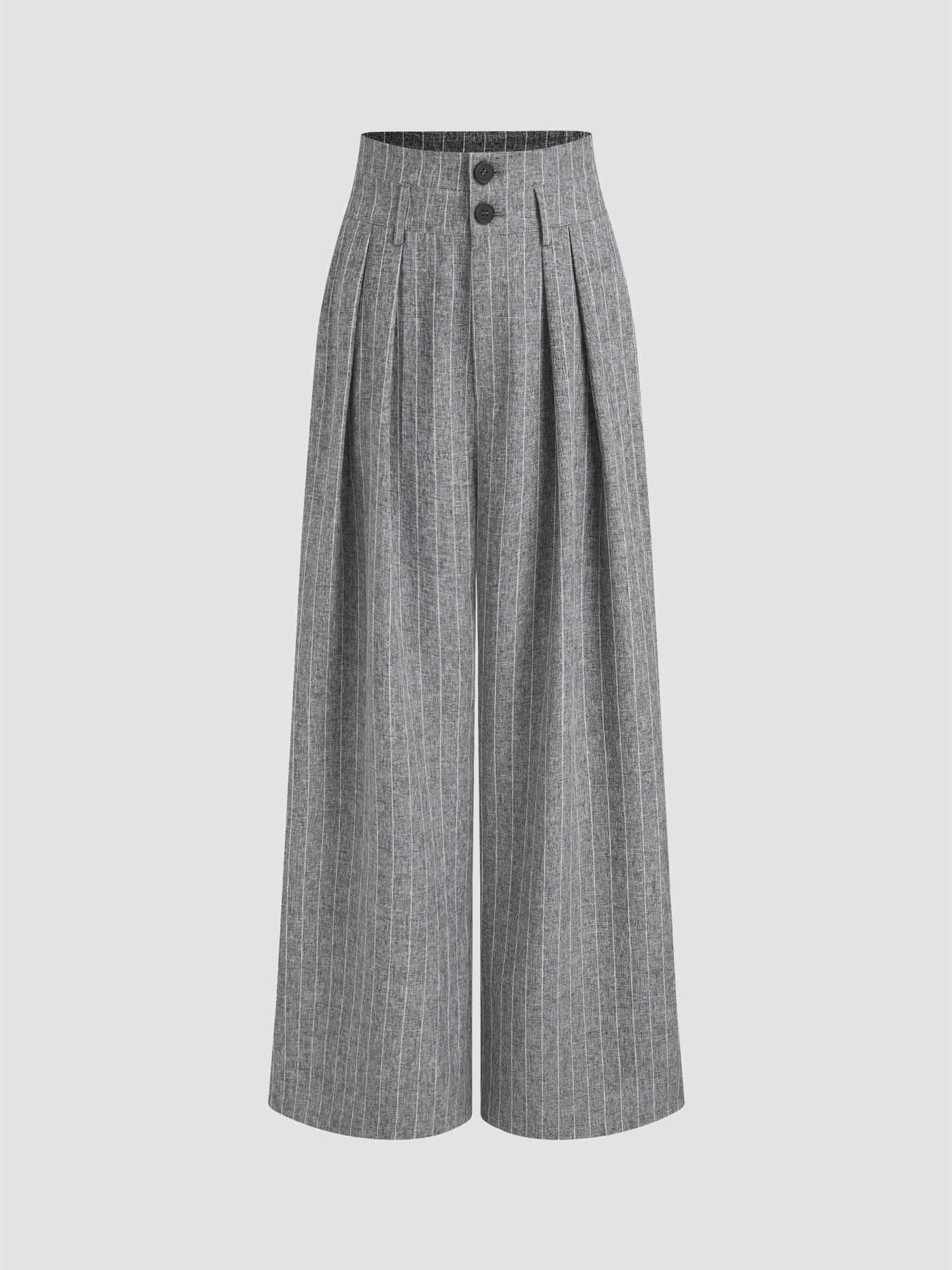 Mid Waist Striped Pleated Button Trousers