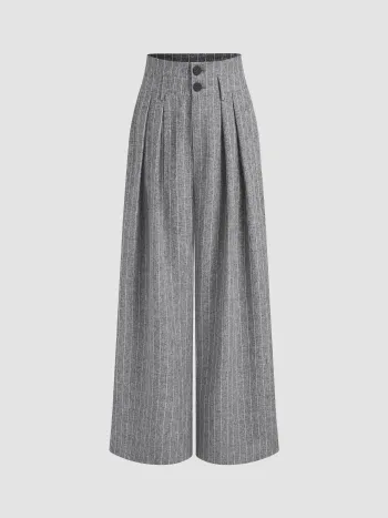 Mittlere Taille Streifen Falten Knopf Hosen