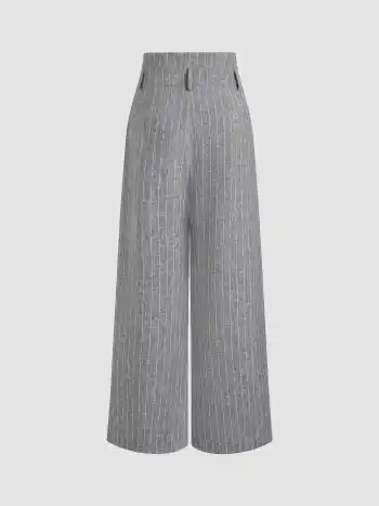 Mittlere Taille Streifen Falten Knopf Hosen