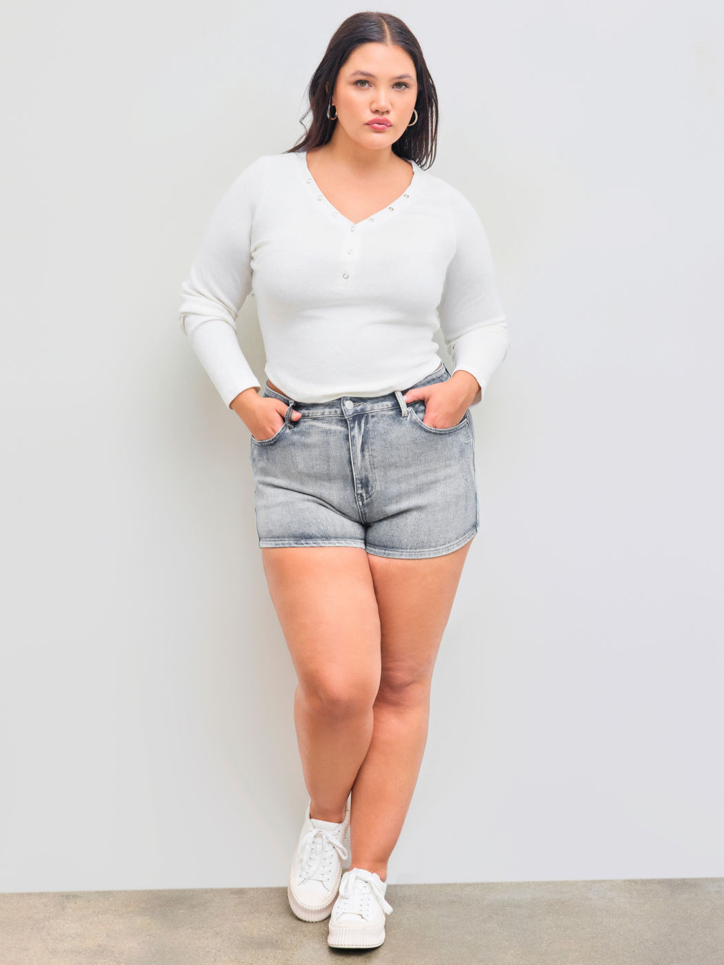 High Stretch Cider Denim Low Rise Solid Micro Shorts Curve & Plus