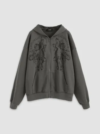 Übergroßer Kapuzenpullover mit Reißverschluss