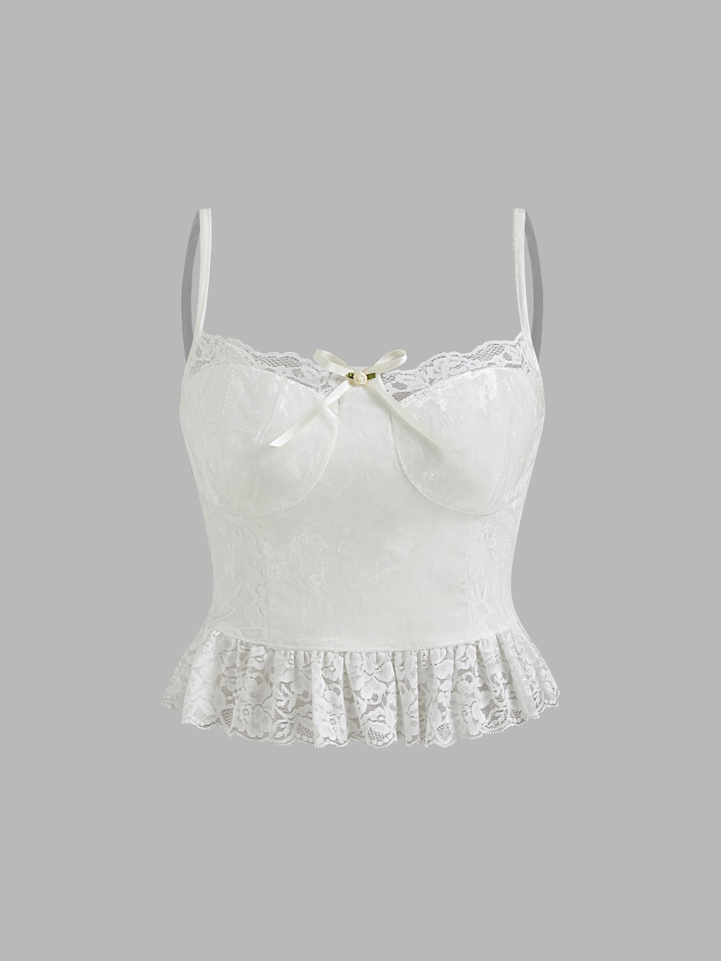 Samt-Spitzenbesatz Schleifen Rüschen Cami Top