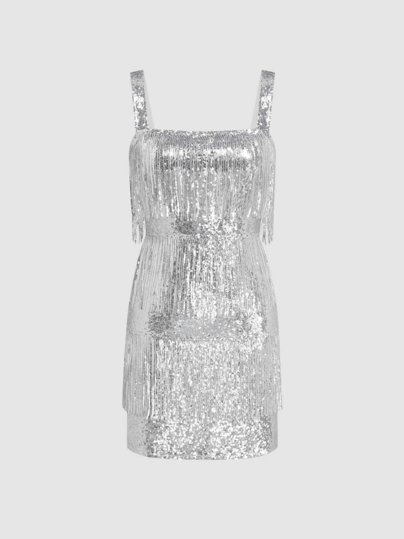 Sequins Sequins Square Neck Solid Fringe Mini Dress For Music Festival/Live House Party/Clubbing