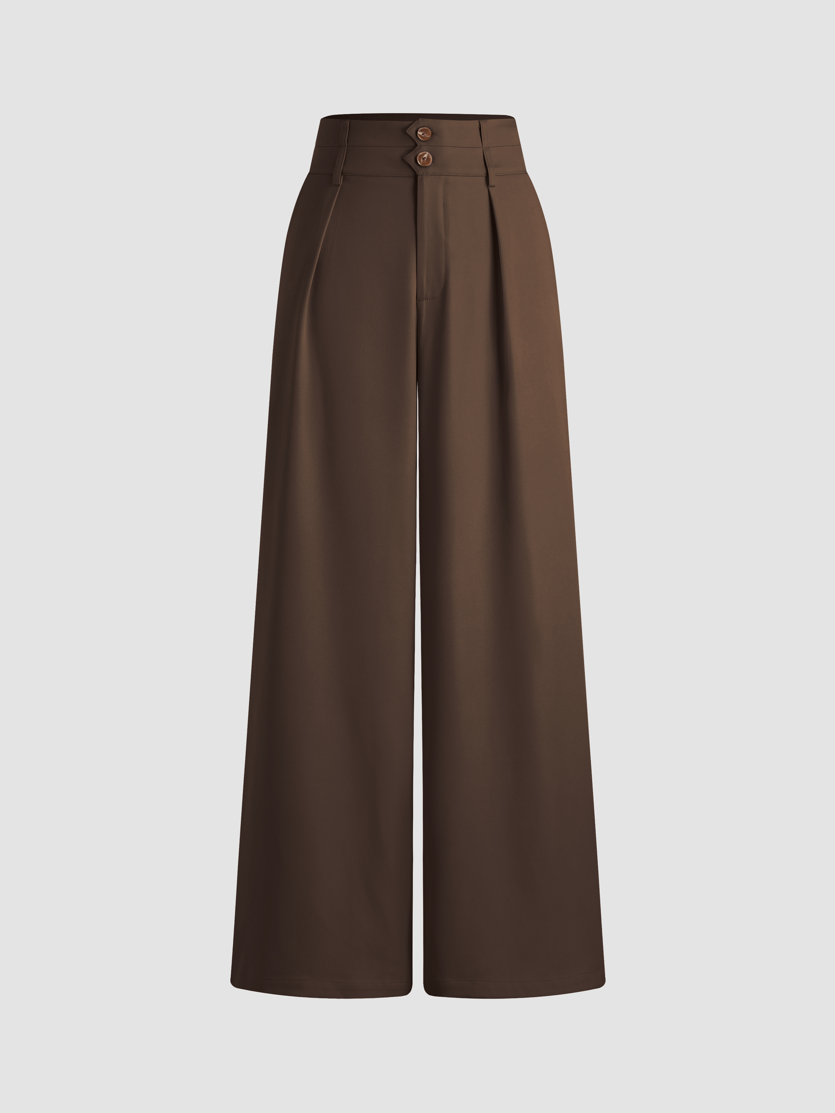 Woven Button Mid Waist Wide Leg Pants