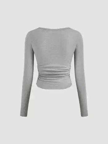 Baumwollmix Bootsausschnitt Solid Rüschen Langarmshirt