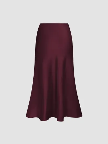Satin Solid Ruffle Maxi Skirt