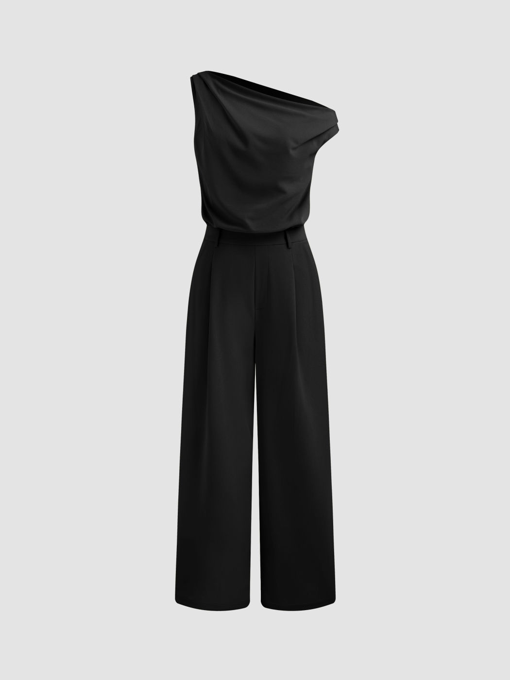 Asymmetrischer Hals, einfarbig, Taschen, Breitbeiniger Overalls