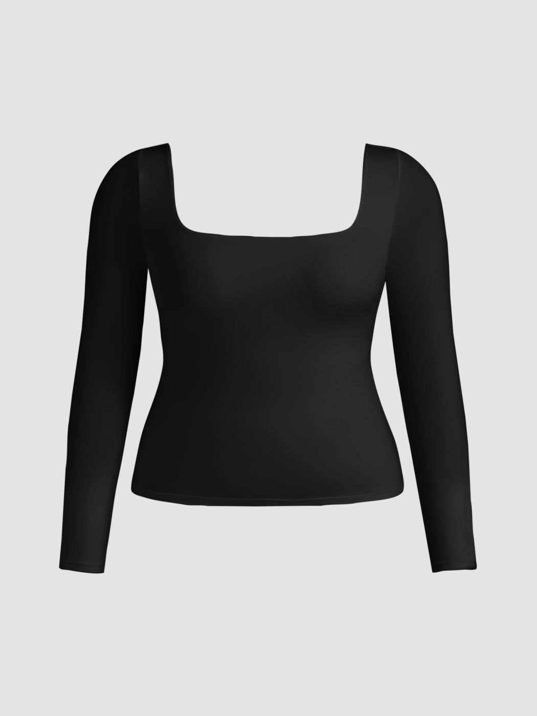 Second Skin Doppio strato Collo quadrato Solido Manica lunga Curve & Plus