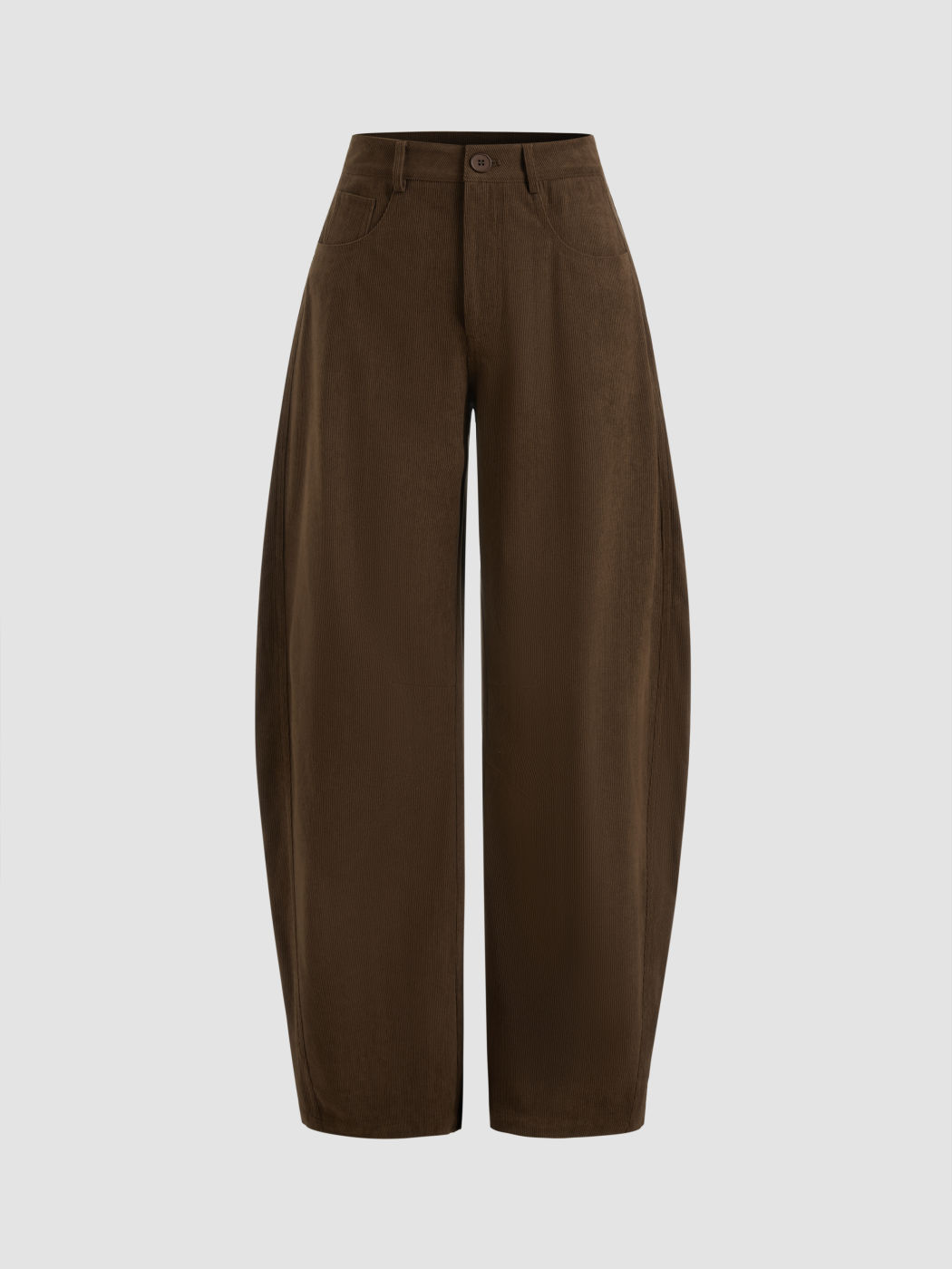 Corduroy Mid Rise Solid Pocket Barrel-leg Trousers