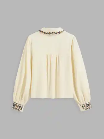 100% Baumwolle Kragen Aztec Knopf Langärmlige Bluse
